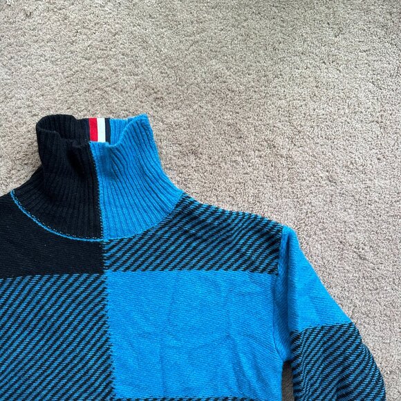 Tommy Hilfiger Sweater Mens XL Turtleneck Wool Black Blue Pullover Tight Knit - Picture 4 of 11